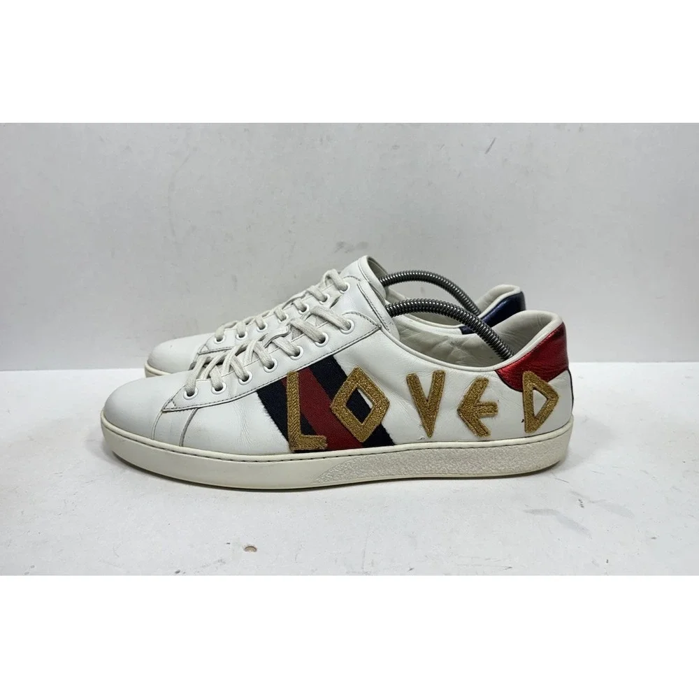 Gucci Ace Loved White Leather Patch Ace Sneakers Men's Size 11 US / 10 UK 497090